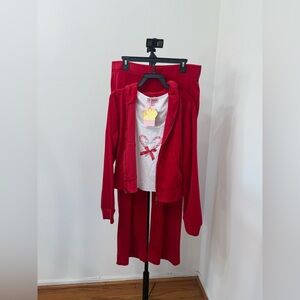 Juicy Couture Red Velour Tracksuit Set with Embroidered Tee